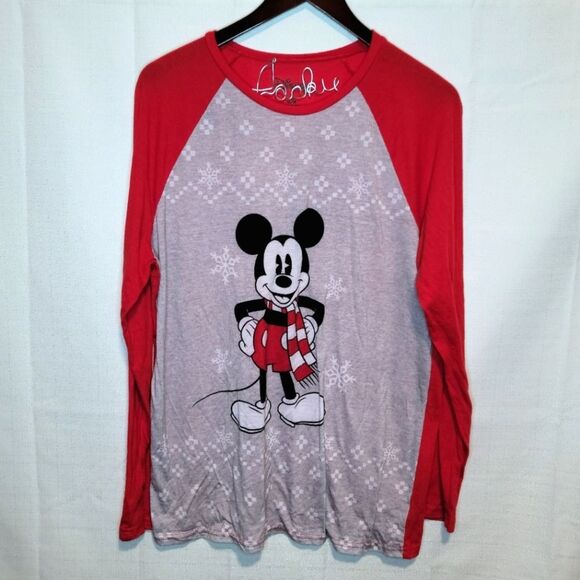 Disney Mickey Mouse Winter Christmas Pajama Top Size Medium - Picture 1 of 9